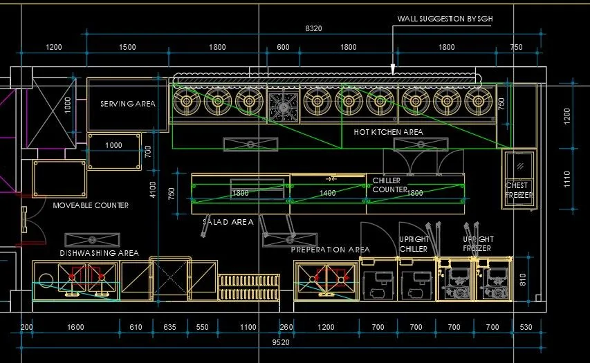 Main kitchen layout blueprint for Amdang Typhoon - Saigon Horeca