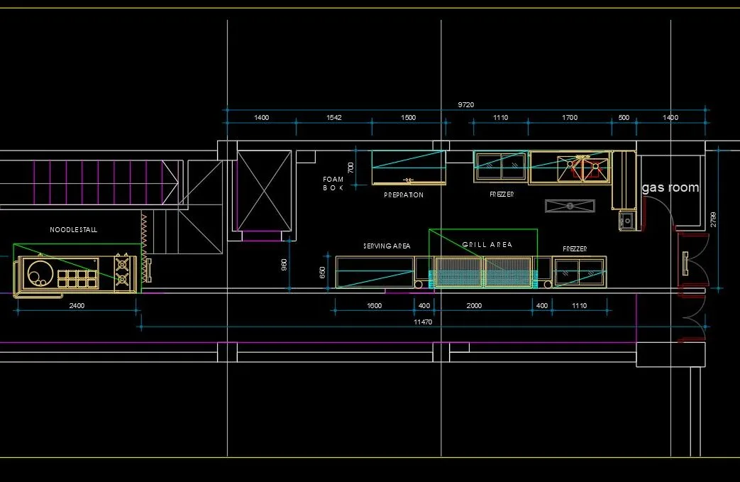Engineering blueprint for charcoal grill station and mobile noodle cart at Amdang Typhoon - Saigon Horeca