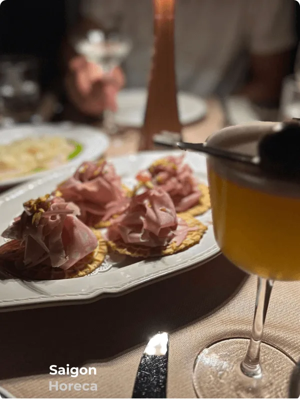 Mortadella ham antipasto paired with craft cocktails at Bambino
