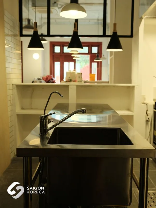 Stainless Steel Sink Unit and Food Prep Worktable Area