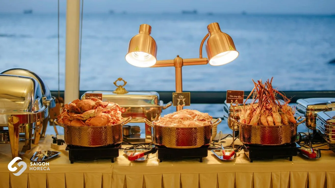 Waterfront coastal seafood buffet line