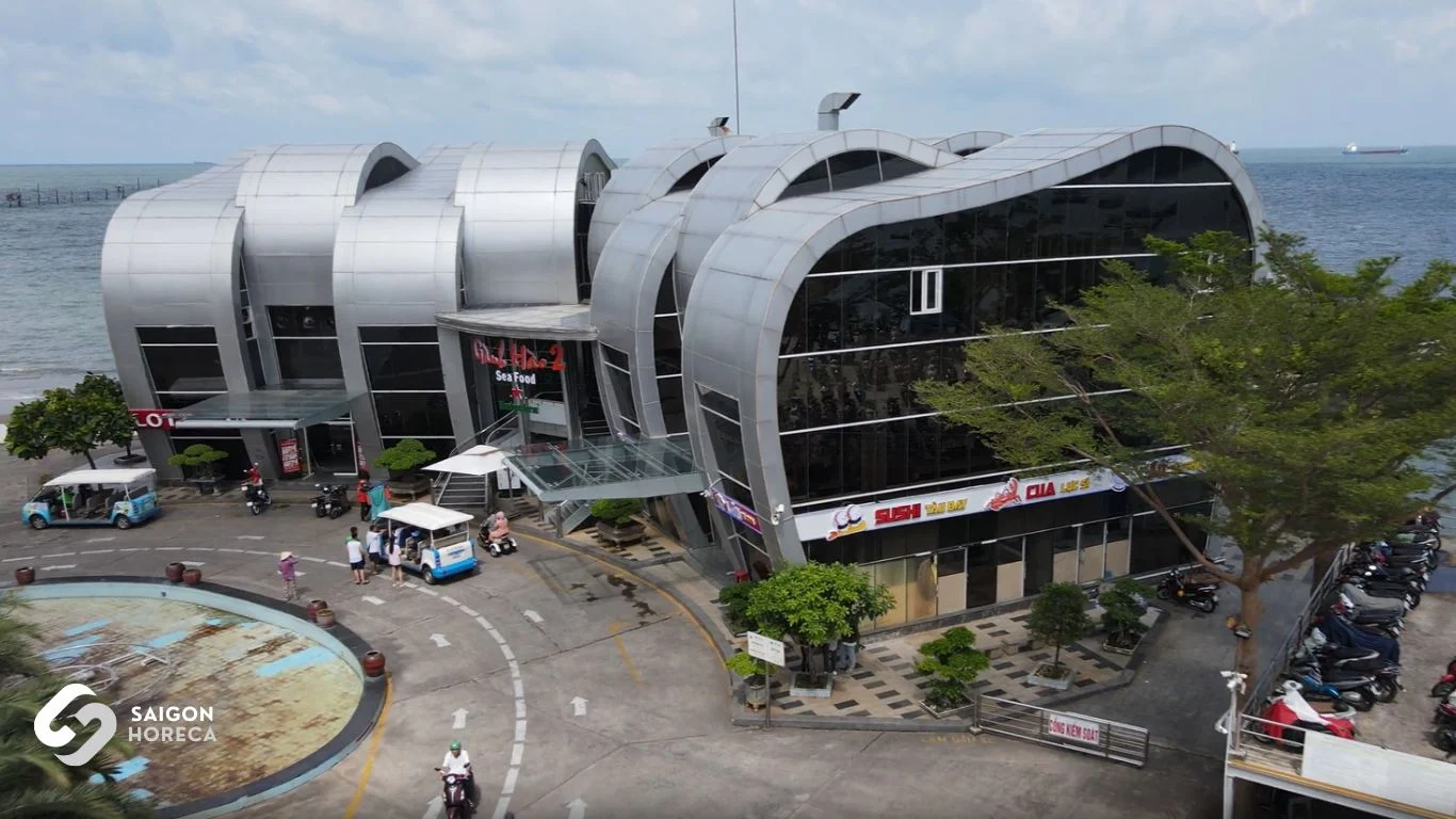 Aerial view of Ganh Hao's silver vessel-inspired architecture