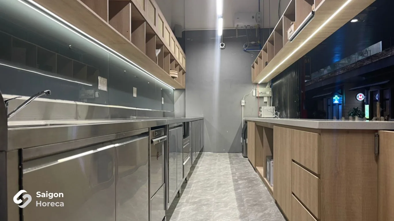 Premium commercial stainless steel kitchen suite at Heiwa Sushi - Saigon Horeca
