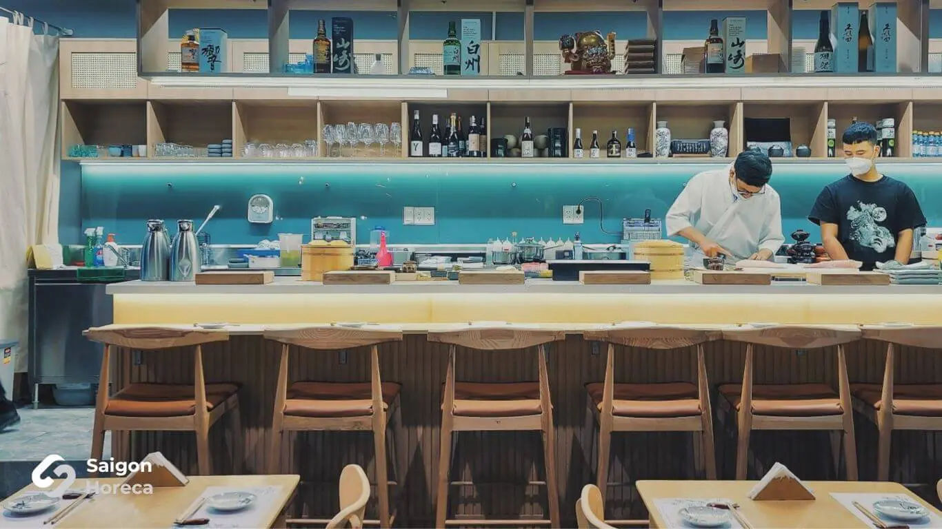 Theatrical Omakase counter bar at Heiwa Sushi - Saigon Horeca