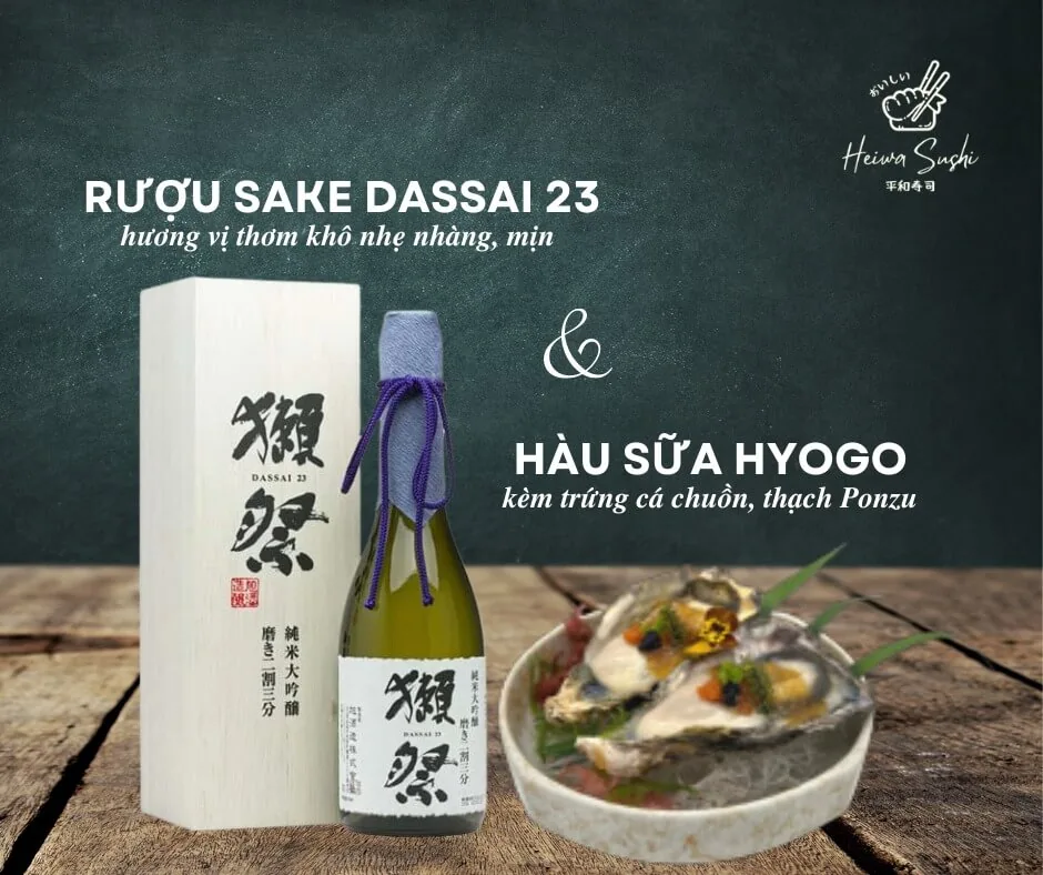 Dassai Sake paired with fresh Hyogo oyster at Heiwa Sushi - Saigon Horeca