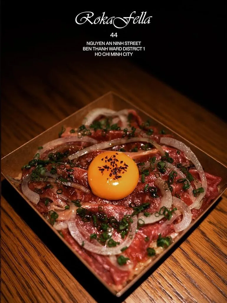 A5 Wagyu beef tartare blended with egg yolk and sweet onion at Roka Fella.