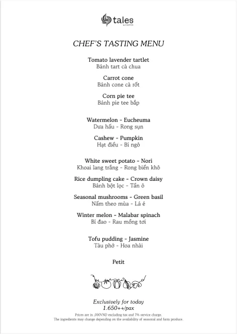 Seasonal vegan Chef's Tasting Menu at Tales by Chapter