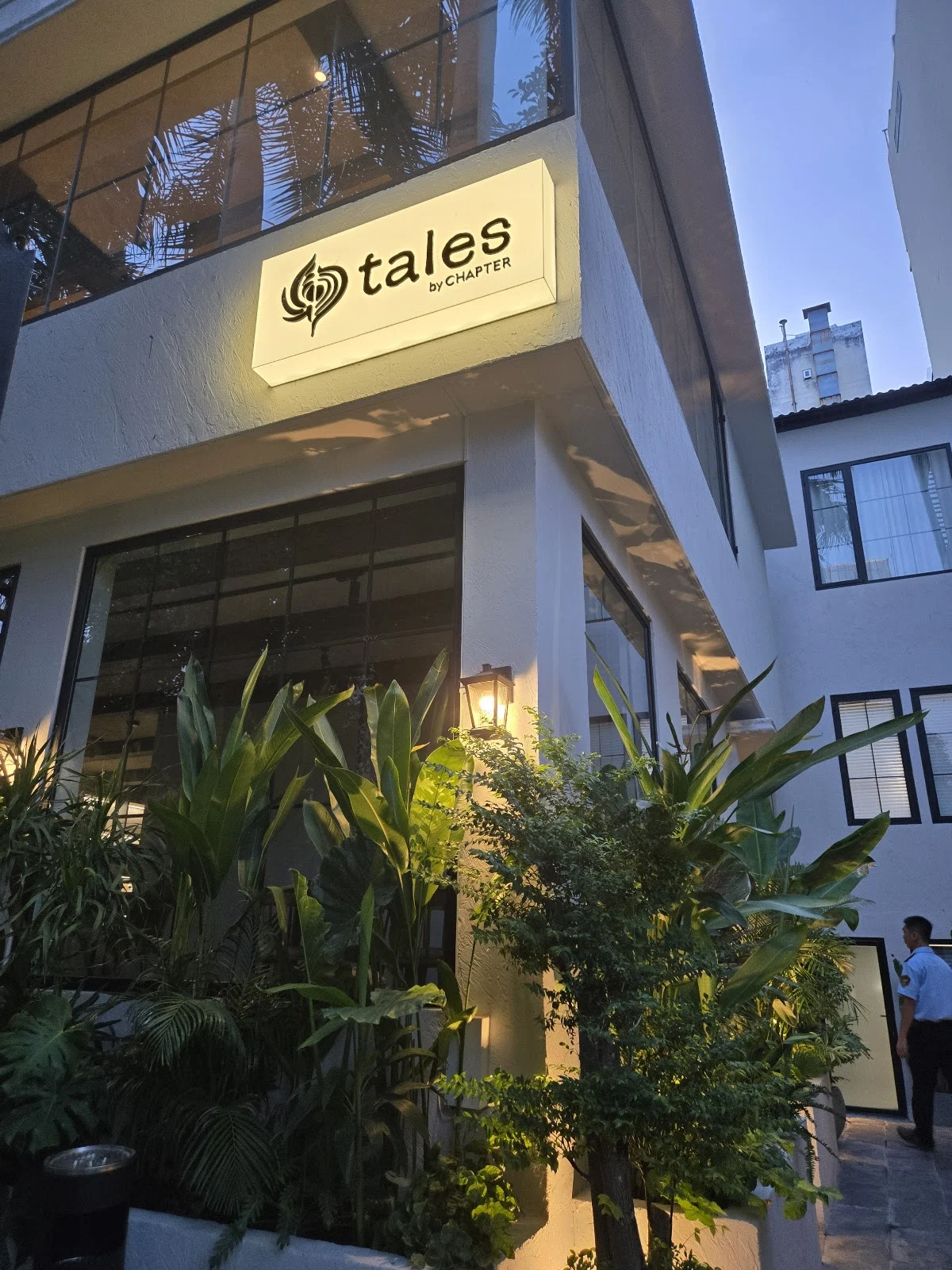 Night exterior view of Tales by Chapter