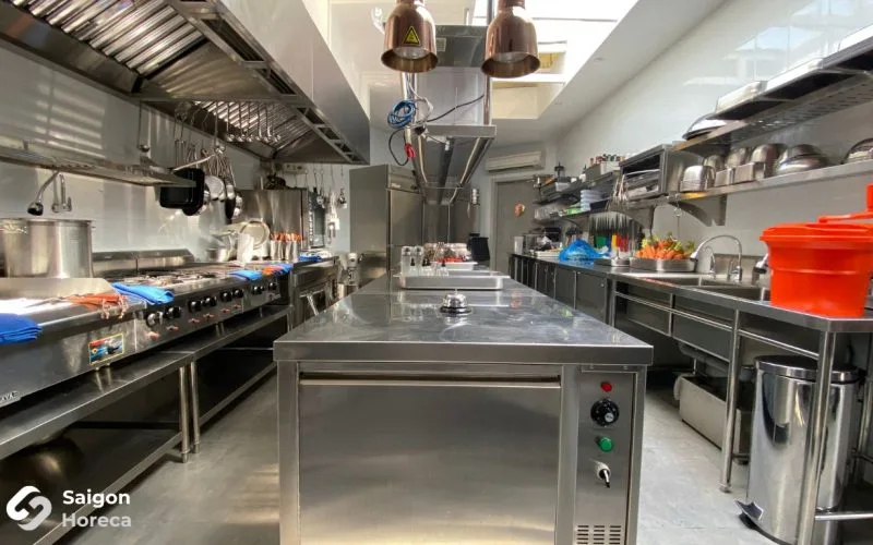 Central stainless steel plating island at The Brix