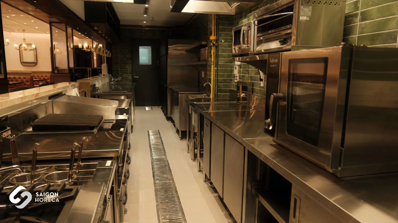 Heavy-duty Fujimak commercial stainless steel hot kitchen suite at The Royal